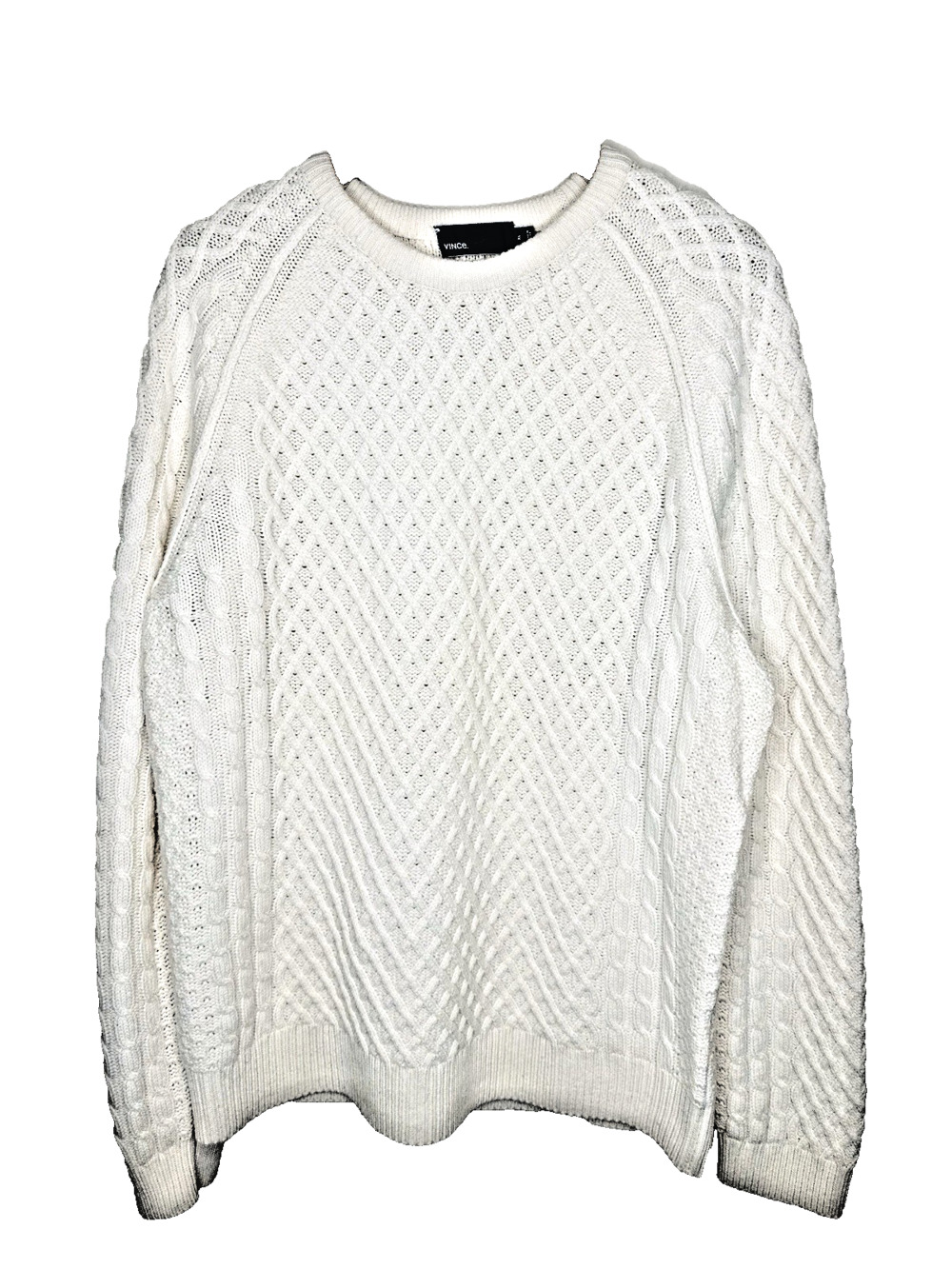 Vince Men’s Fisherman Sweater XL Wool Cashmere Crewneck Cream Quiet Luxury